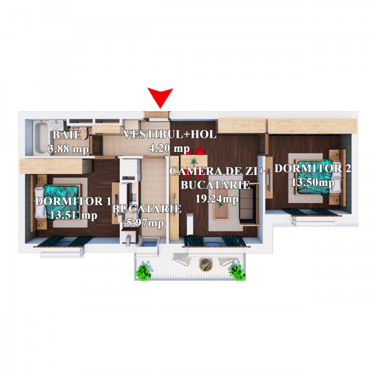 Apartament 2 Dormitoare Tip 1